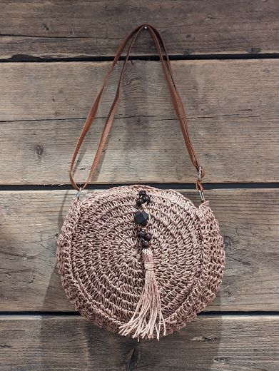 Round Straw Crossbody Bag: Natural - Listers Interiors